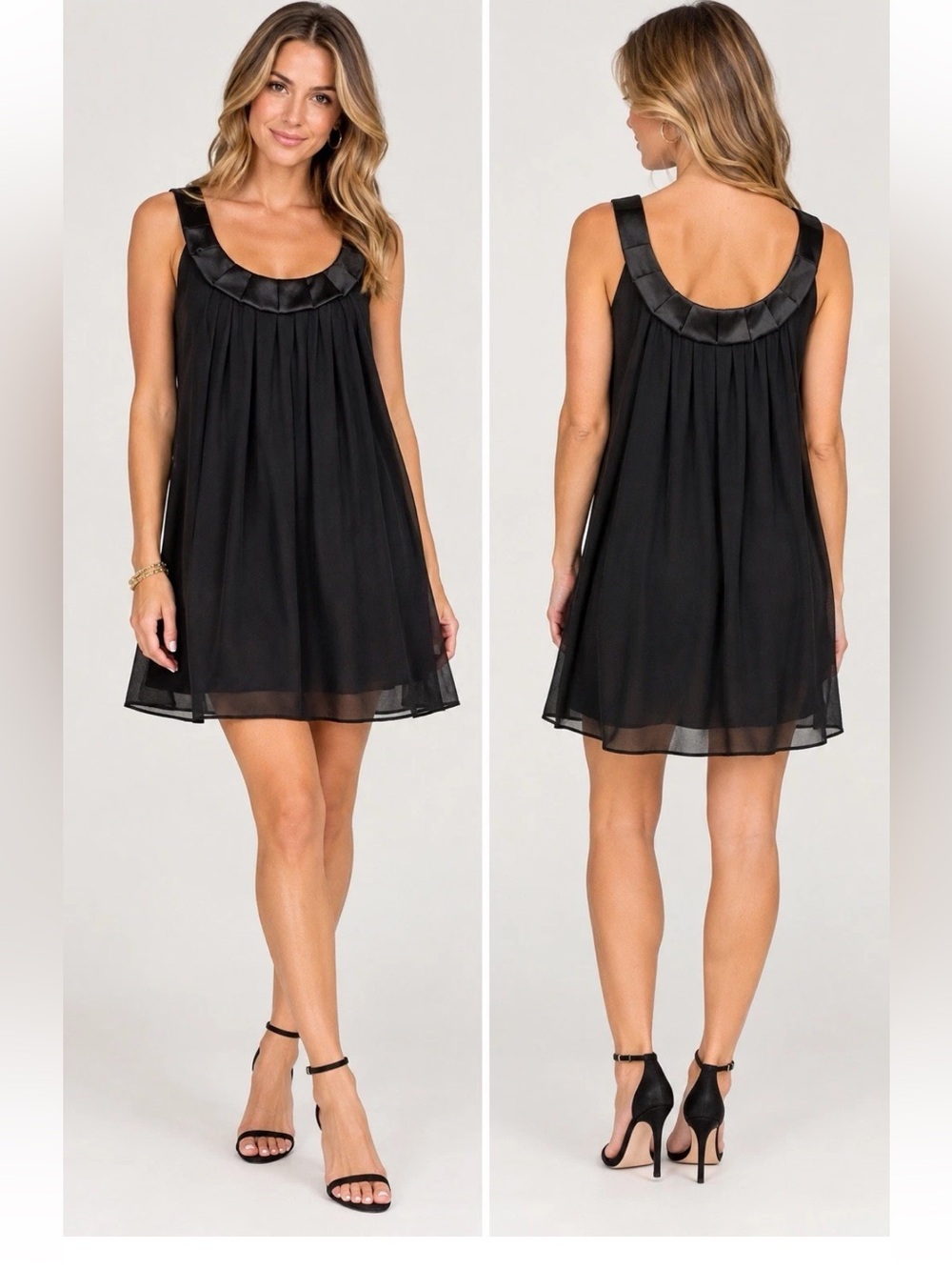MSSP Max Studio 100% Silk Black Y2K Babydoll Mini Dress Ruffle XS